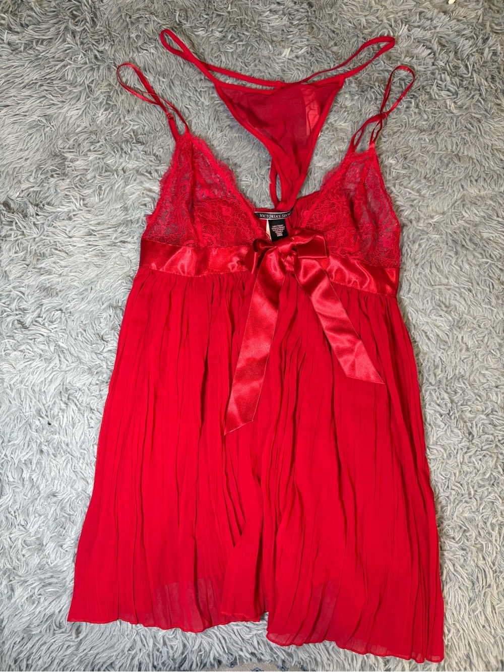 NWT Victoria's Secret Red Lace & Chiffon Babydoll Nightie with Satin Bow